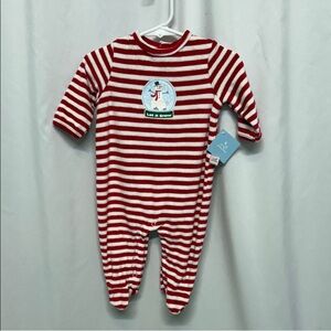 Small Wonders Red & White Striped “Let It Snow” Footed Sleeper | 3-6 months NWT
